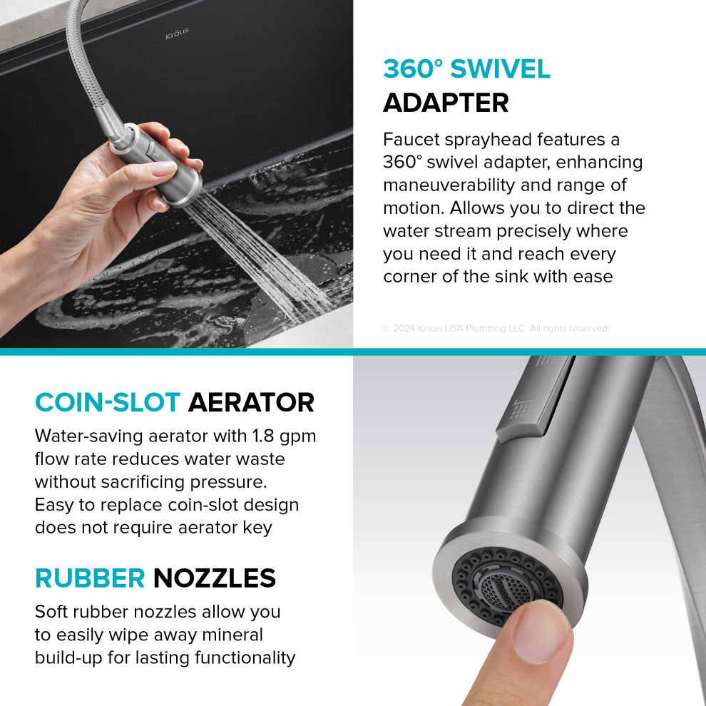 KRAUS Torak Commercial Style 2-Function 1-Handle Pull Down Kitchen Faucet SFBB