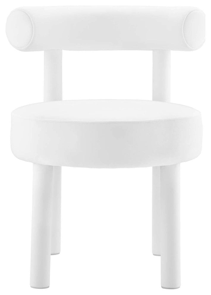 Toulouse Performance Velvet Dining Chair, Curved Round Bolster Side Chair, White
