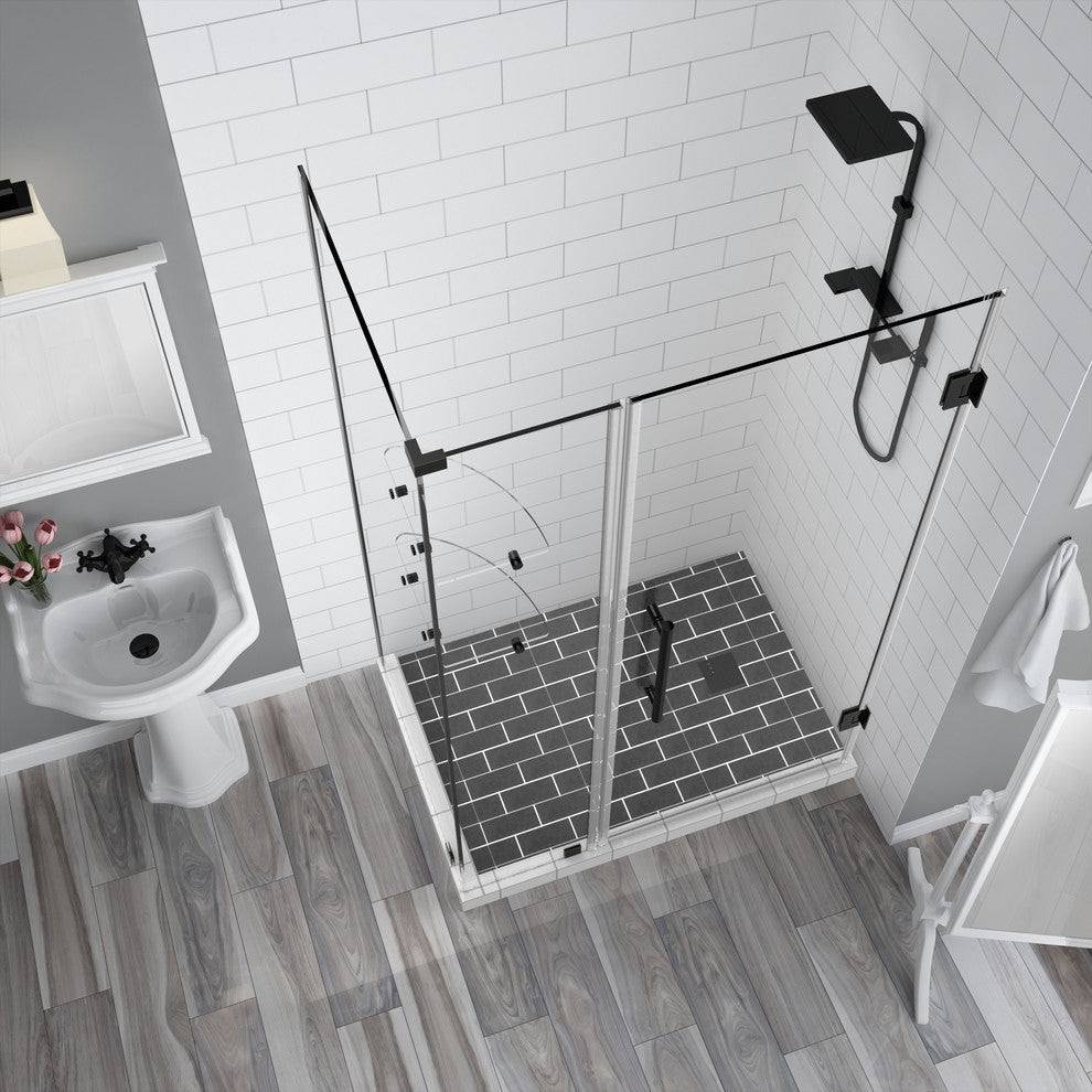 BromleyGS 55.25"-56.25"x38.375"x72" Frameless Corner Hinged Shower Enclosure
