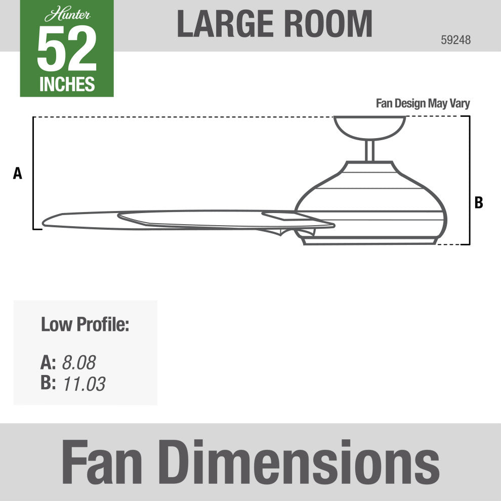 Hunter Fan Company  52" Dempsey Low Profile  Ceiling Fan + Remote, Fresh White