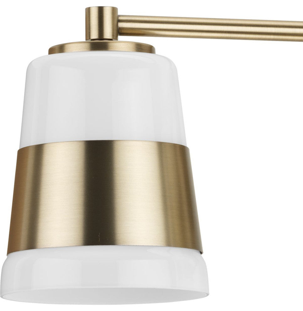 Haven Collection Four-Light Vintage Brass Opal Glass Luxe Industrial Bath Light