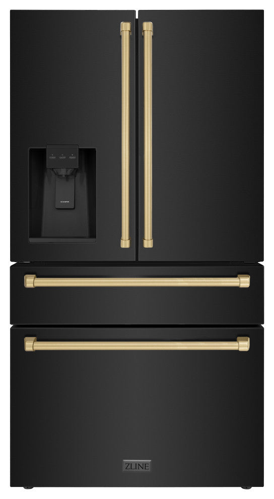 ZLINE 36" French Door Black Stainless Refrigerator With Water RFMZ-W-36-BS-CB