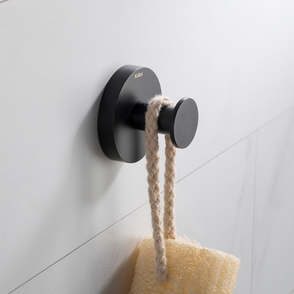 Elie Bathroom Robe and Towel Hook, Matte Black