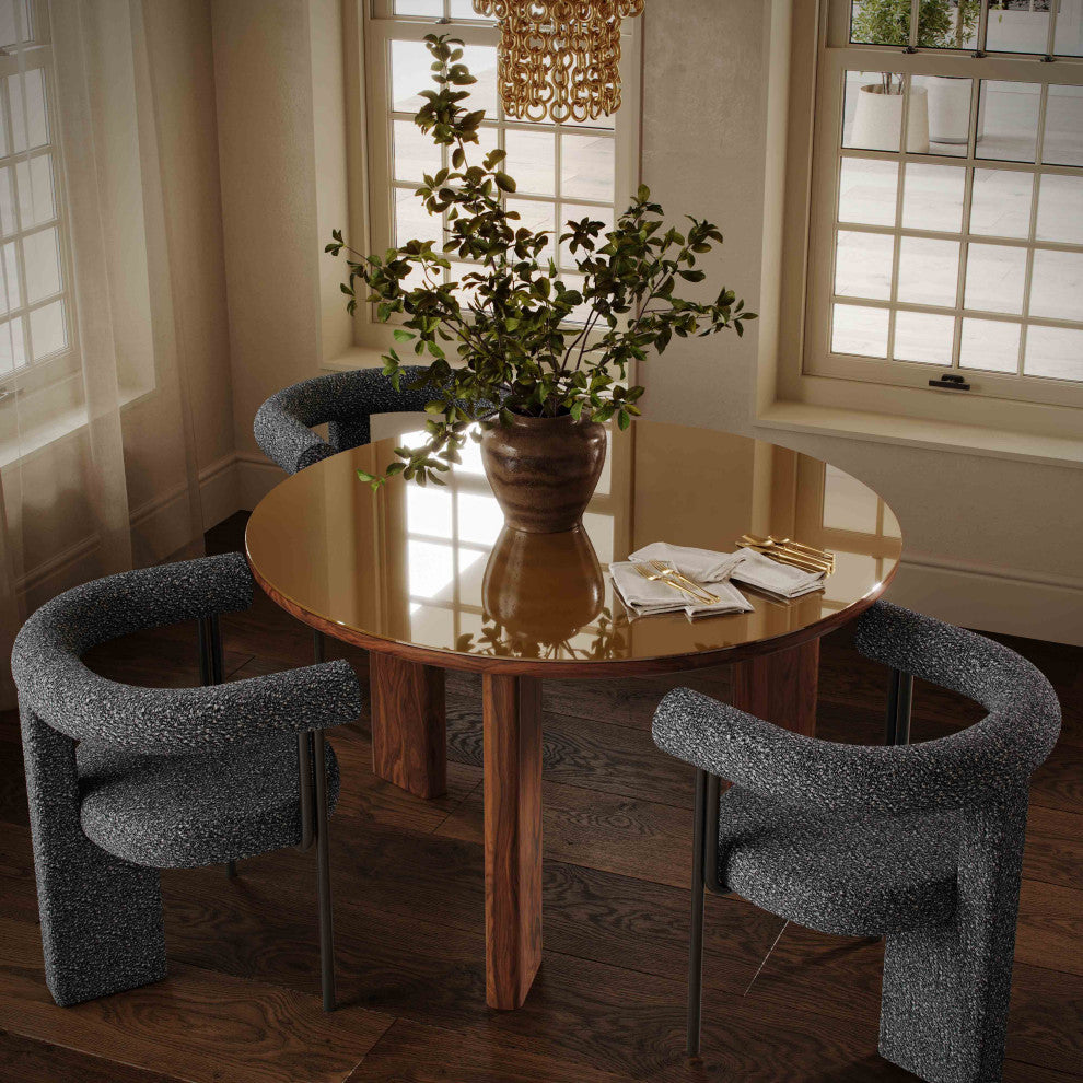 Oani Walnut and Glass Dining Table, Round