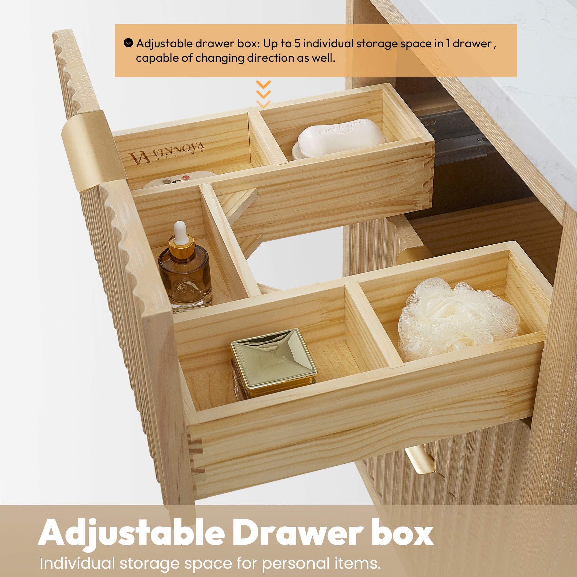 Vinnova Cadiz Bath Vanity, Composite Stone Top, Washed Ash Grey, 24", No Mirror