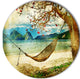 Tropical Sleeping Swing, Digital Art Landscape Disc Metal Wall Art, 23"