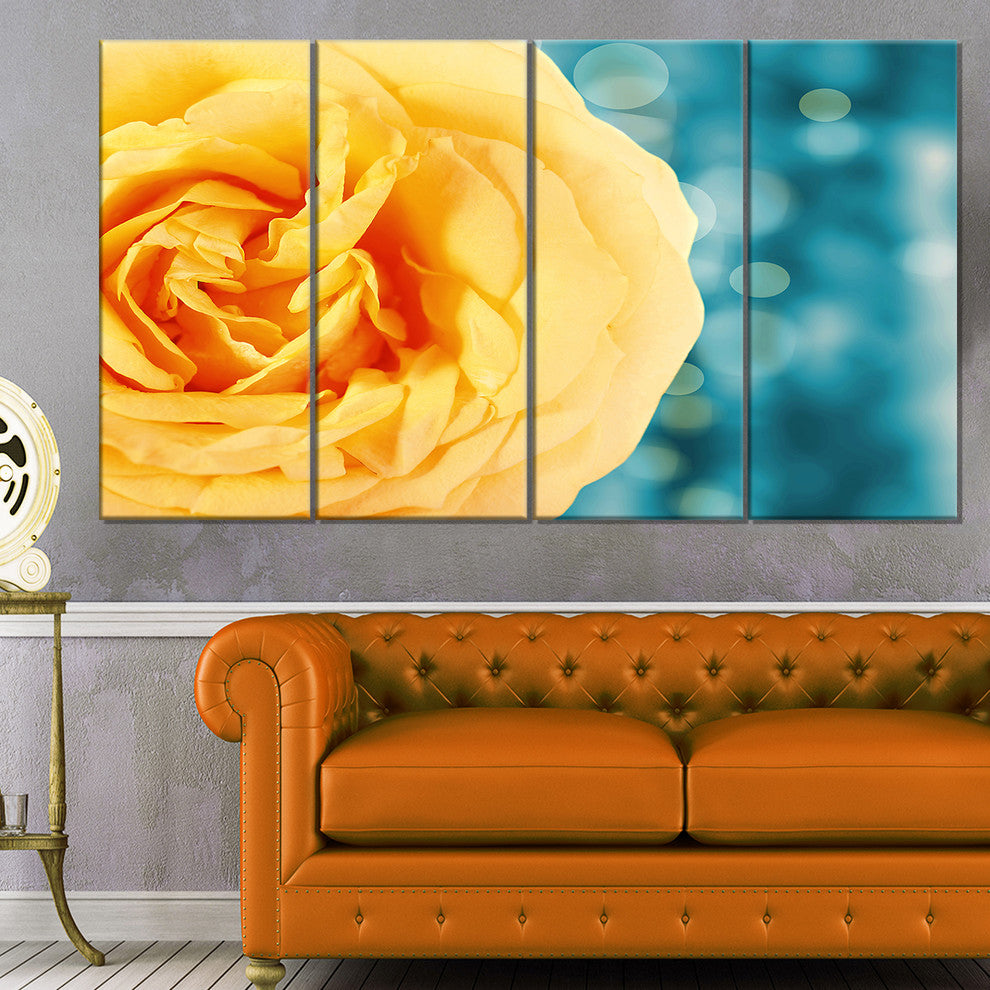 Rose Flower with Lit up Background, Floral Canvas Artwork, 48"x28", 4 Panels