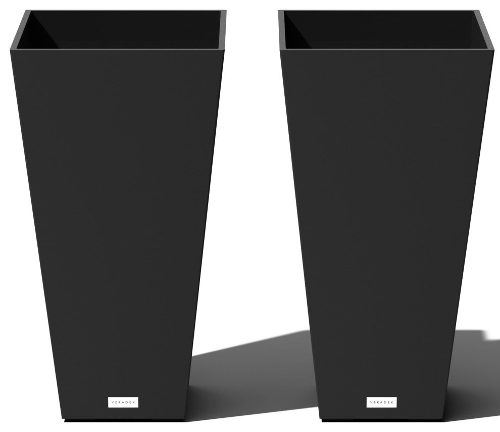 Midland Tall Square Planter, Black, 26'', 2 Pack