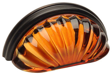 Cosmas 6381ORB-A Oil Rubbed Bronze With Amber Glass Cabinet Cup Pull, Set of 10
