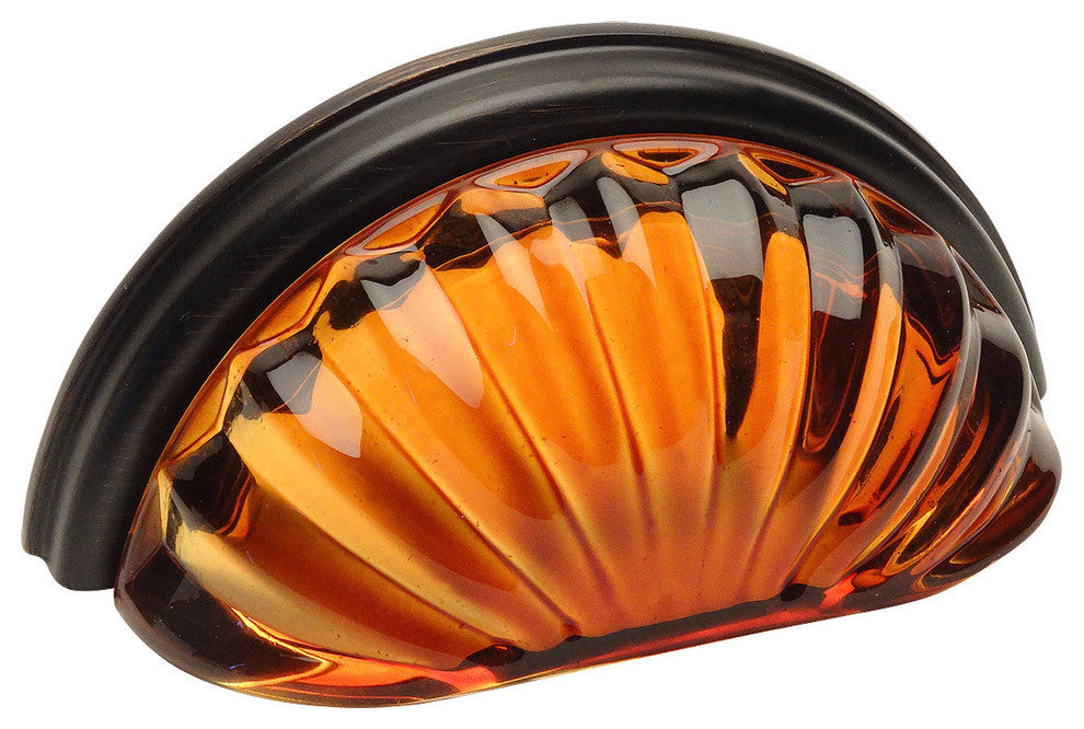 Cosmas 6381ORB-A Oil Rubbed Bronze With Amber Glass Cabinet Cup Pull, Set of 10