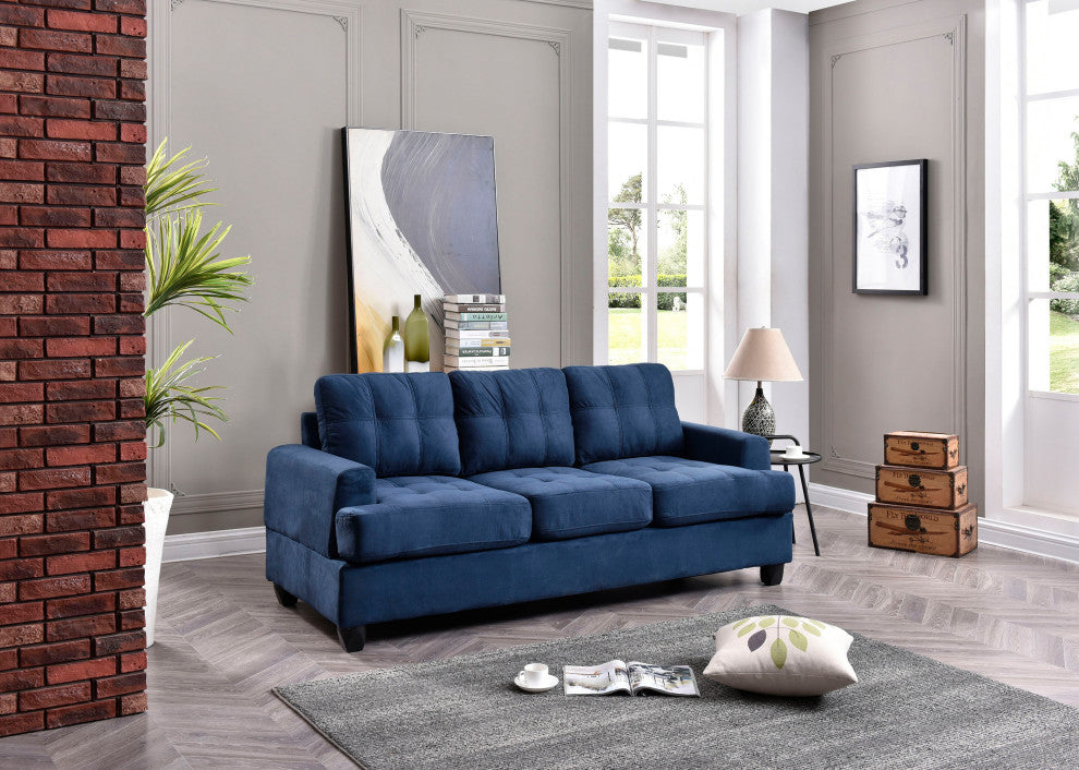 Sandridge 79 in. W Flared Arm Microfiber Straight Sofa, Navy Blue