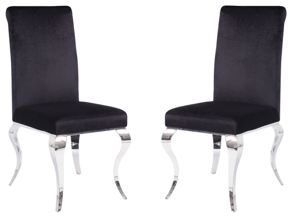 Set of 2 Upholstered Side Chair, Black/Chrome Finish