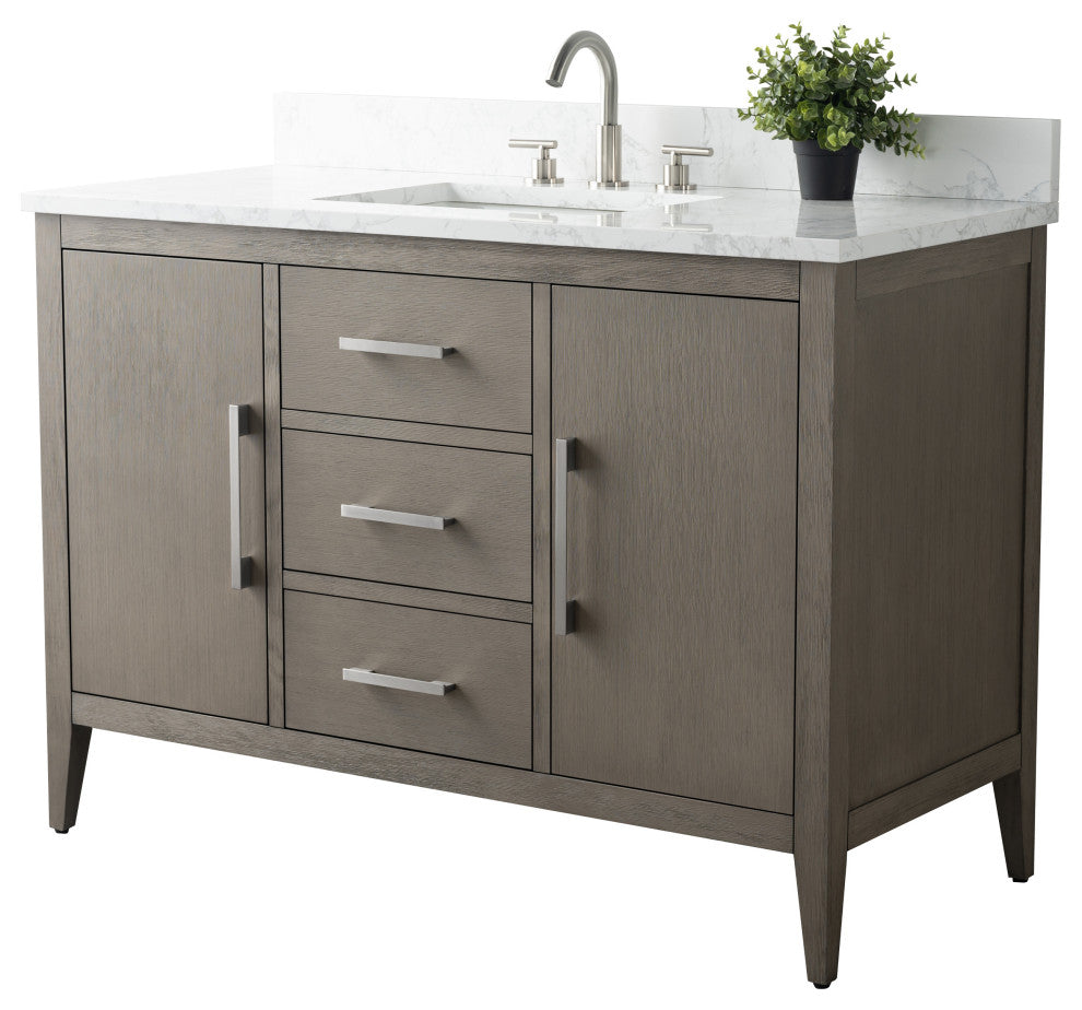 Vanity Art Bathroom Vanity With Sink, Driftwood Gray, 48", Single Sink, Brushed Nickel
