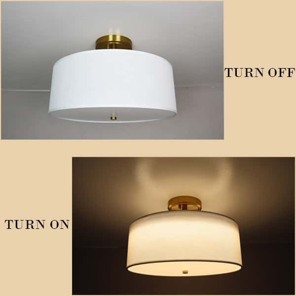 Drum Shade Semi Flush Mount Ceiling Light Brass LED Ceiling Light Fixture