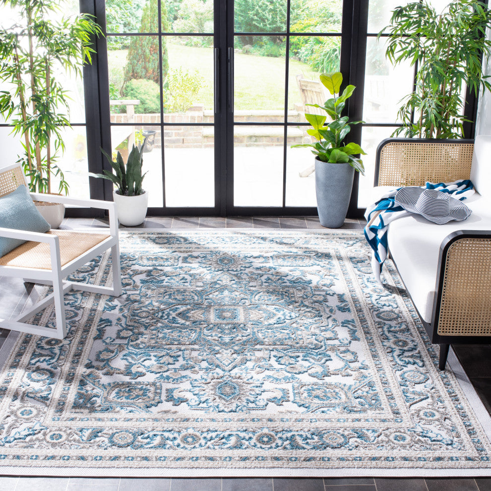 Safavieh Indoor-Outdoor Cabana Collection, CBN680 Rug, Navy/Grey, 8'x10'