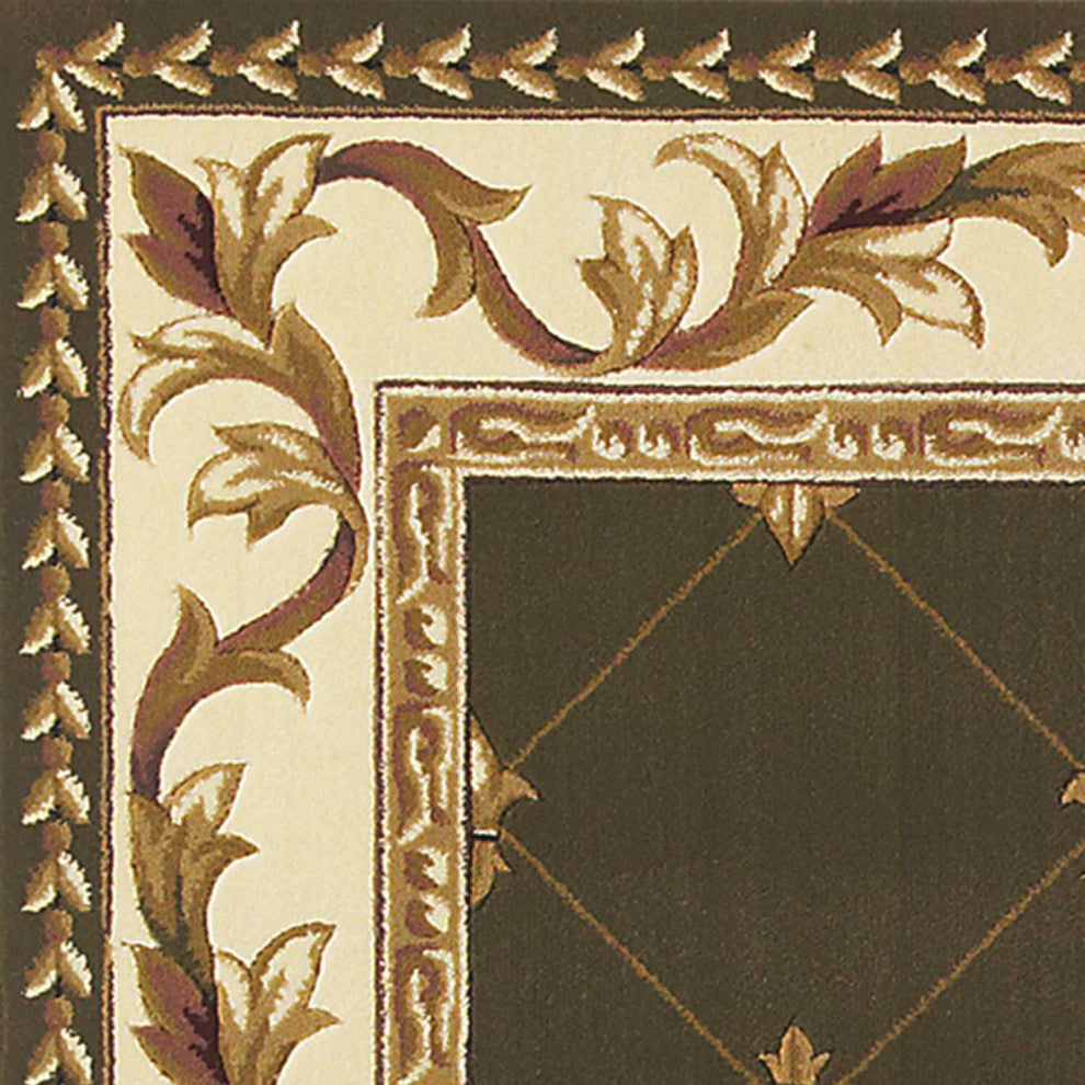 HomeRoots 8'x11' Green Machine Woven Hand Carved Fleur De Lis Indoor Area Rug