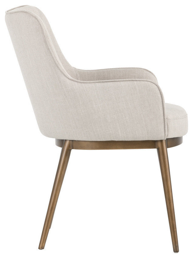 Franklin Dining Chair, Antique Brass, Beige Linen Fabric