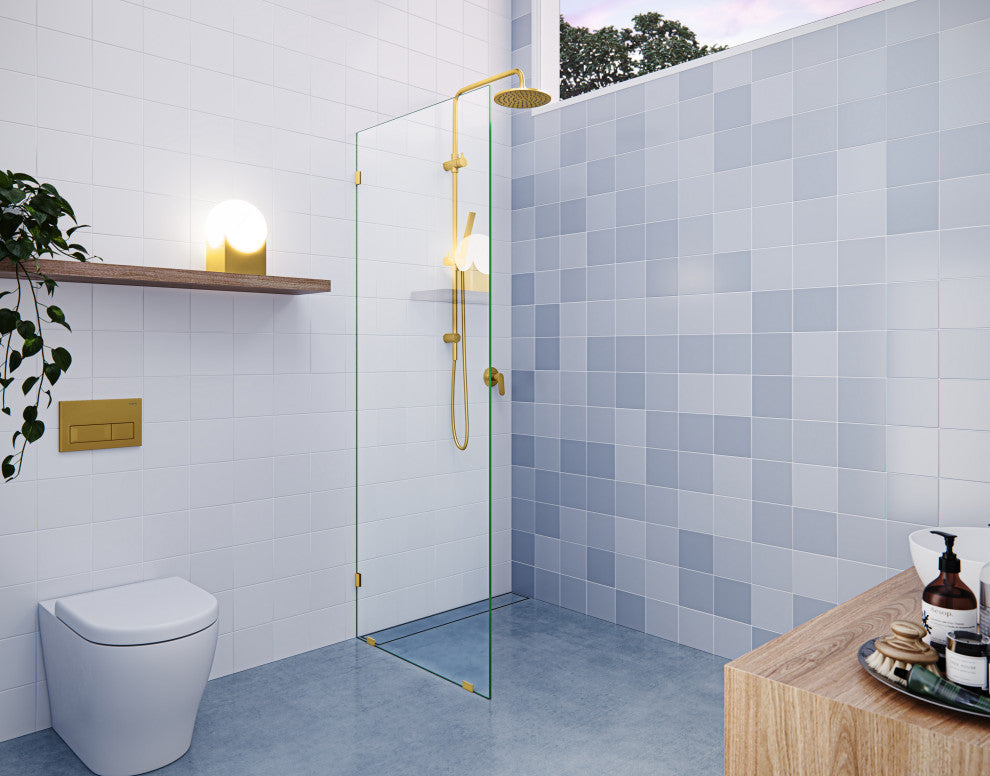 78"x28" Frameless Shower Door Single Fixed Panel, Satin Brass