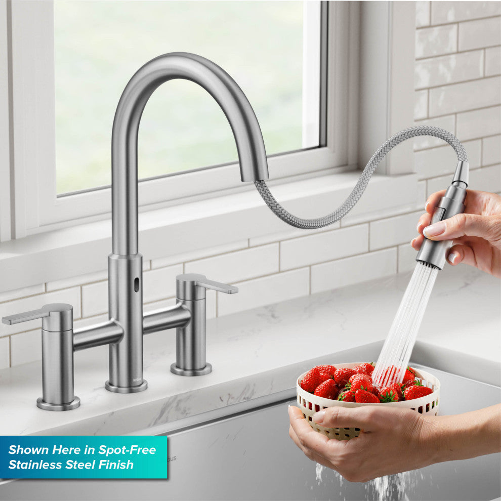 KRAUS Oletto Touchless Sensor Bridge Kitchen Faucet w Pulldown Sprayhead MB
