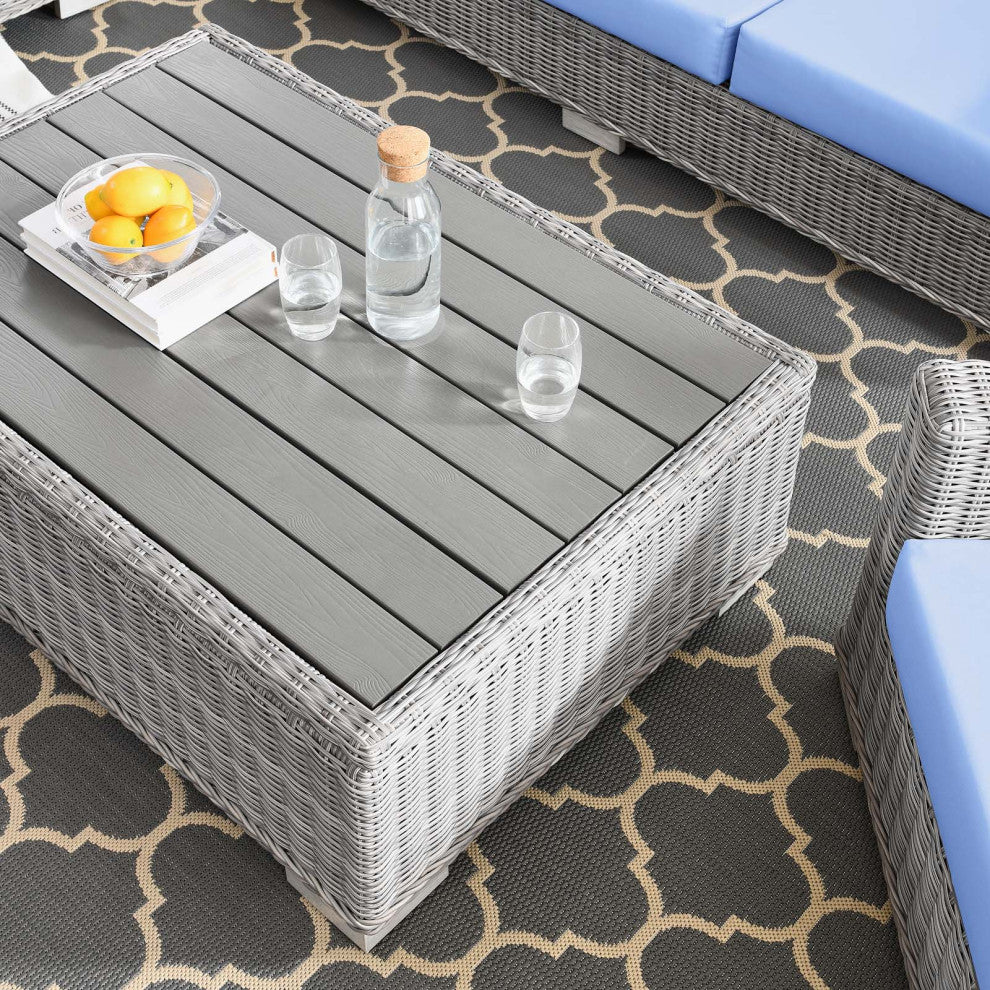 Lounge Sectional Sofa Chair Set, Rattan, Wicker, Gray Blue, Modern, Outdoor
