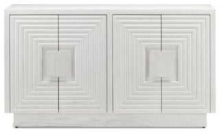 Front-on view of the two-door cabinet with squared concentric paneling; best represents the product.