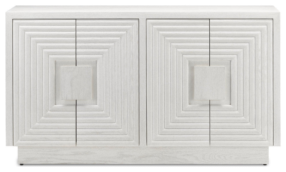 Front-on view of the two-door cabinet with squared concentric paneling; best represents the product.