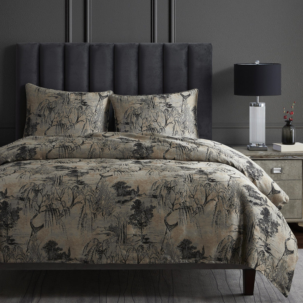 Pastoral Jacquard Comforter Set, 3 Piece, Champagne, Queen