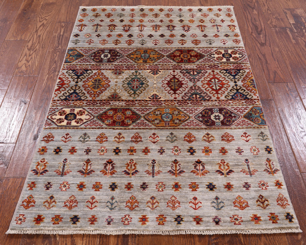Super Kazak Khorjin Hand Knotted Rug 3' 2" X 4' 11" Q5454