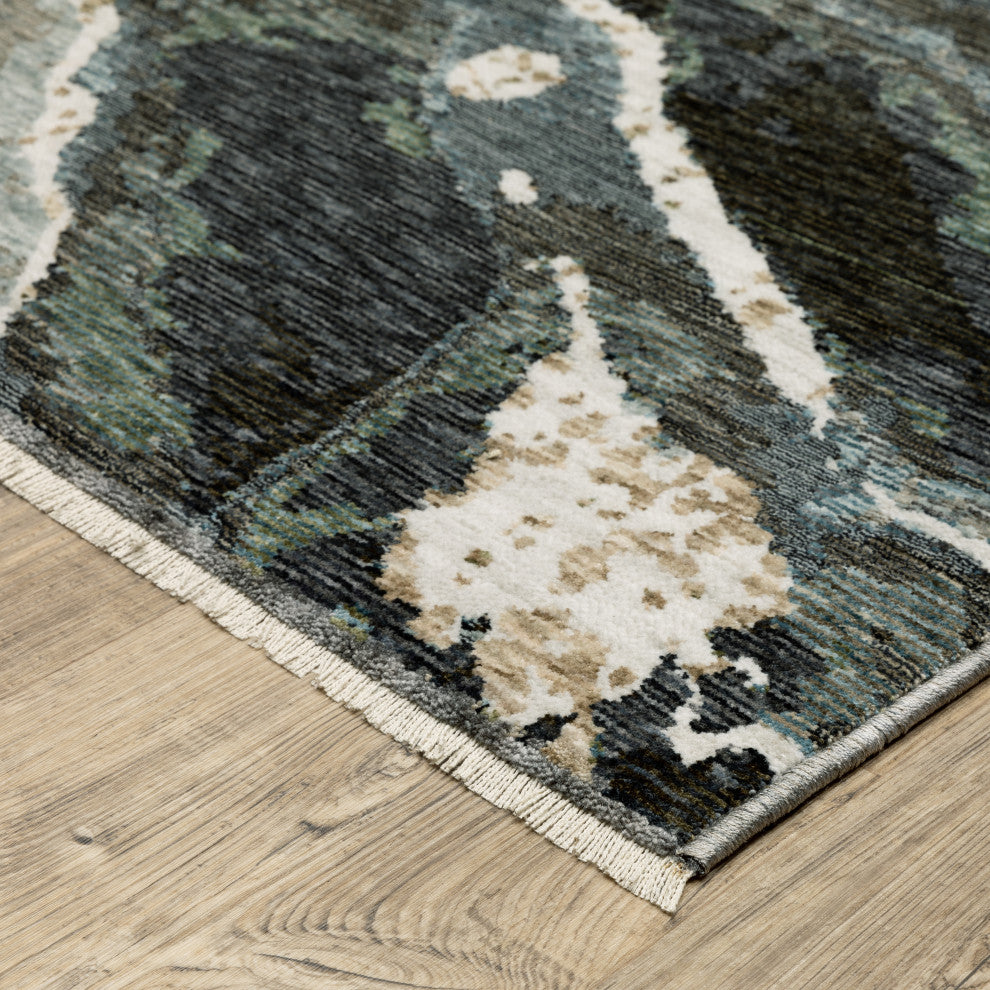 Easely Modern Abstract Waves Blue/ Green Area Rug, 5'3" x 7'6"