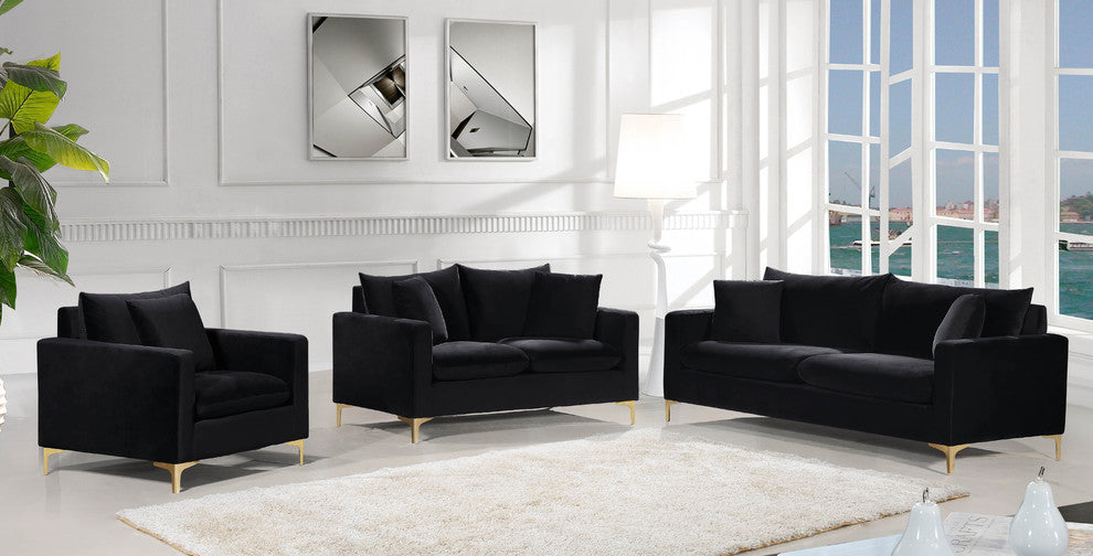 Naomi Velvet Upholstered Loveseat, Black