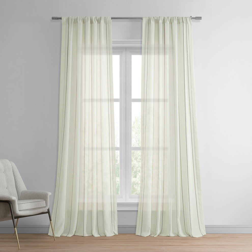 Aruba Gold Striped Linen Sheer Curtain Single Panel, 50"x108"