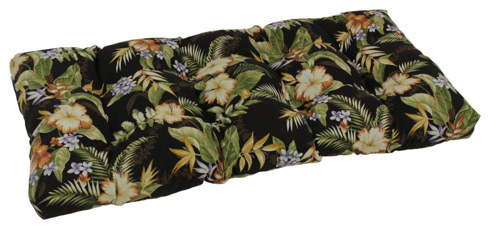 42"X19" Squared Patterned Spun Polyester Tufted Loveseat Cushion, Freeport Ebony