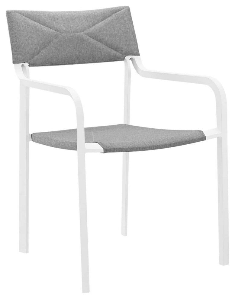 Raleigh Stackable Outdoor Patio Aluminum Dining Armchair, White Gray
