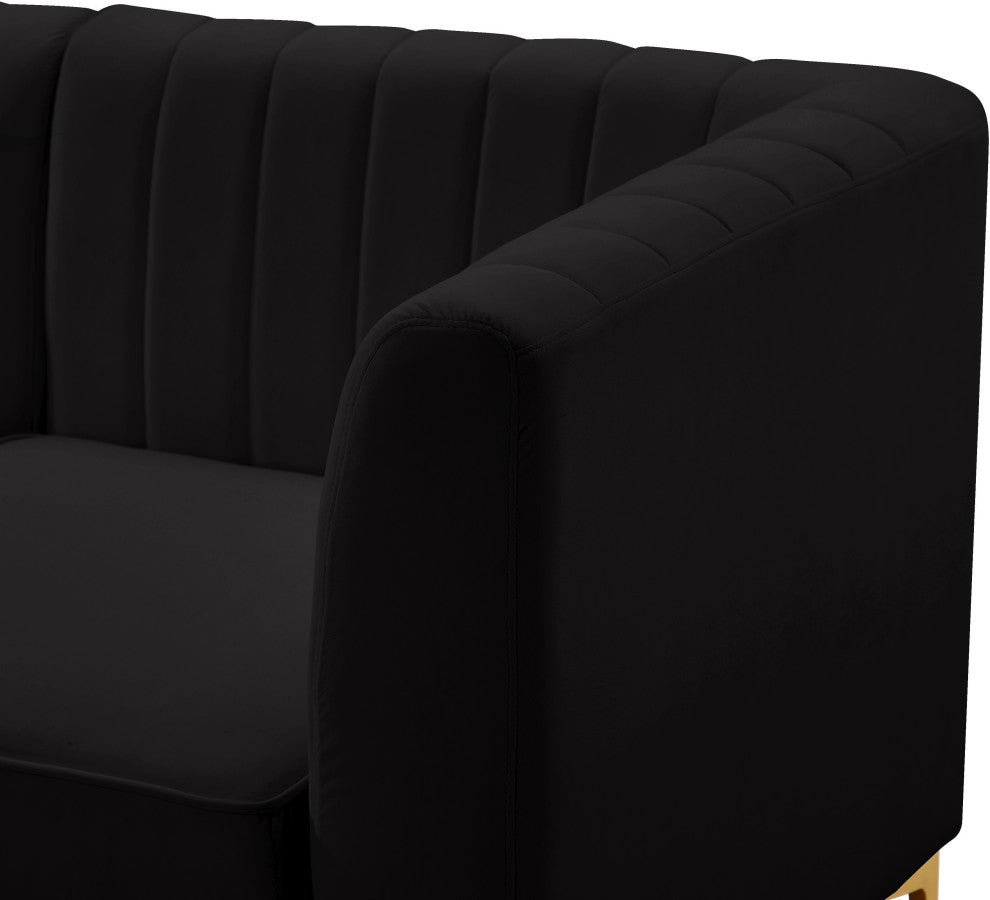 Alina Velvet Modular U-Shaped Sectional, Black, 6-Piece: 4 Armless Chair, 2 Corner Chair