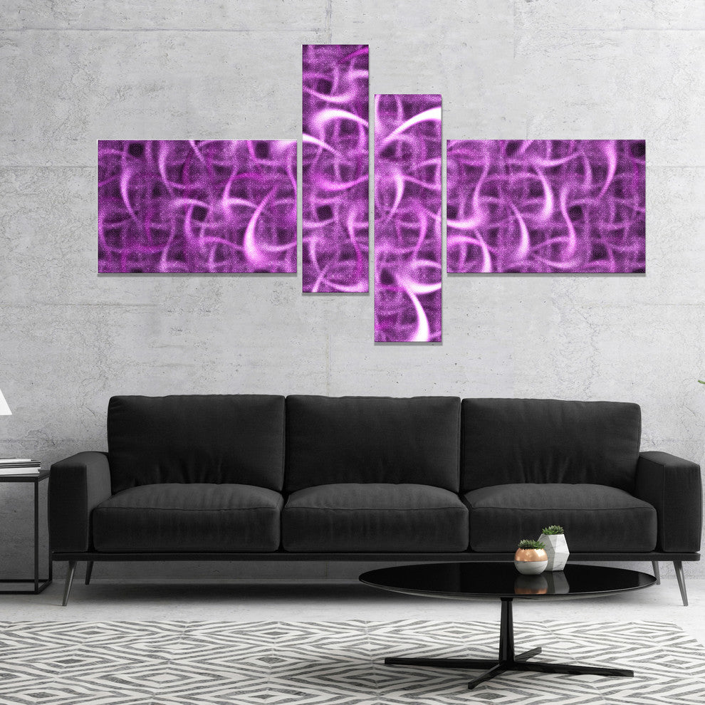 Purple Watercolor Fractal Pattern, Abstract Art on Canvas, 60"x32", 4 panels