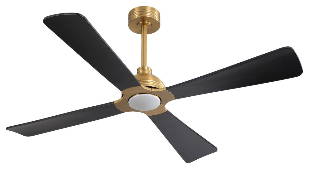 56" 4-Blade Solid Wood Ceiling Fan With LED Light and Remote Control, Gold/Black