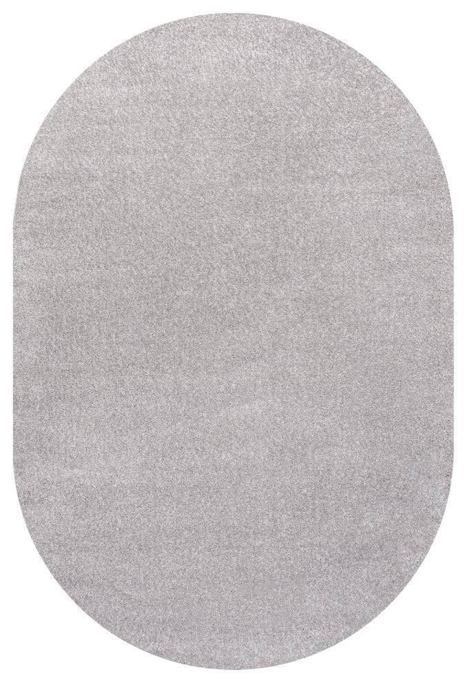 Haze Solid Low-Pile Runner Rug, Light Gray, 3 X 5 Oval