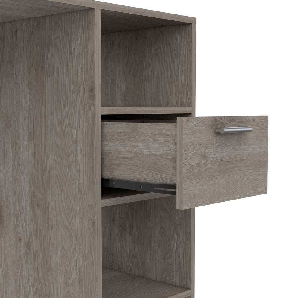 Naxos Computer Desk with Drawer, 2 Open Storage Shelves, and Legs, Light Gray