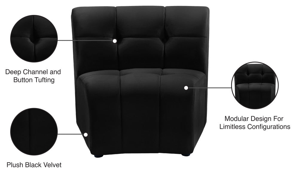 Limitless Velvet Upholstered 1-Piece Modular Chair, Black