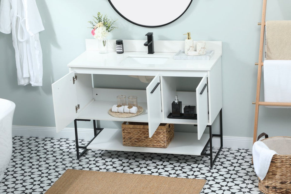 Sue 48" Single Bathroom Vanity, White, With Backsplash