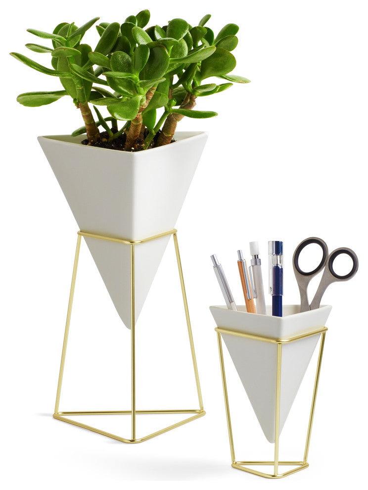 2-Piece Trigg Desk Vessel White and Brass Set