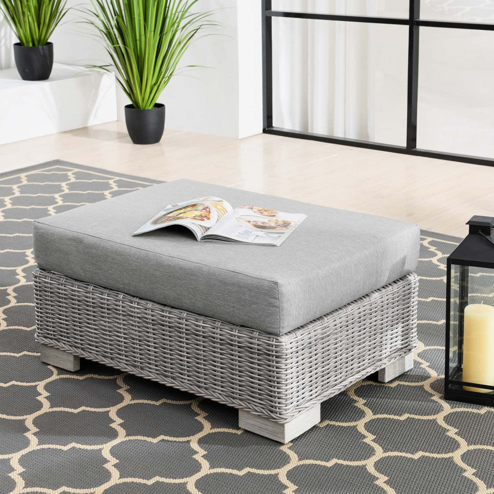Lounge Chair Ottoman, Rattan, Wicker, Gray, Modern, Outdoor Patio Bistro