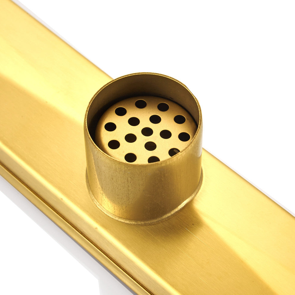 Stainless Steel Rectangular Linear Shower Floor Drain, Gold, 24"