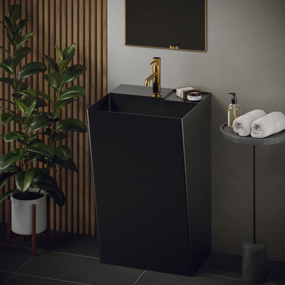 Karran Cinox Stainless Steel Rectangular Pedestal Sink, Gunmetal Grey