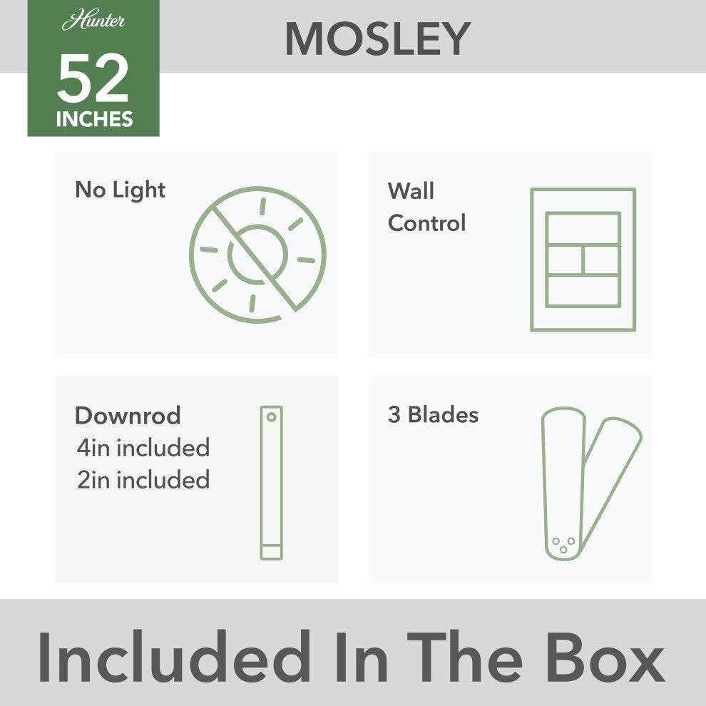 52" Mosley Damp Rated Ceiling Fan and Wall Control, Matte Black