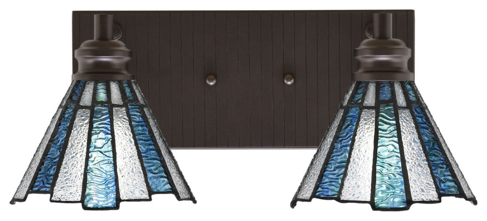 Edge 2-Light Bath Bar, Espresso Finish, 7" Sea Ice Art Glass