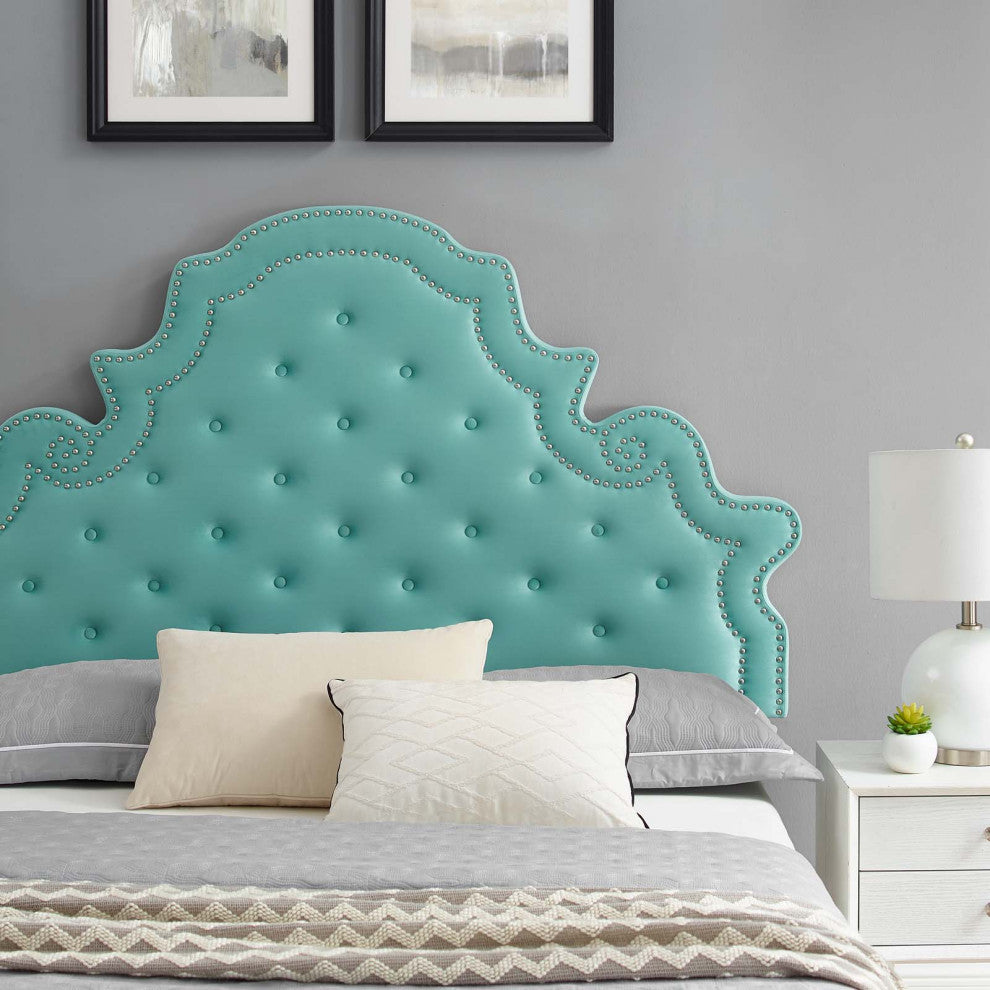 Tufted Platform Bed Frame, Queen Size, Velvet, Blue, Modern Contemporary