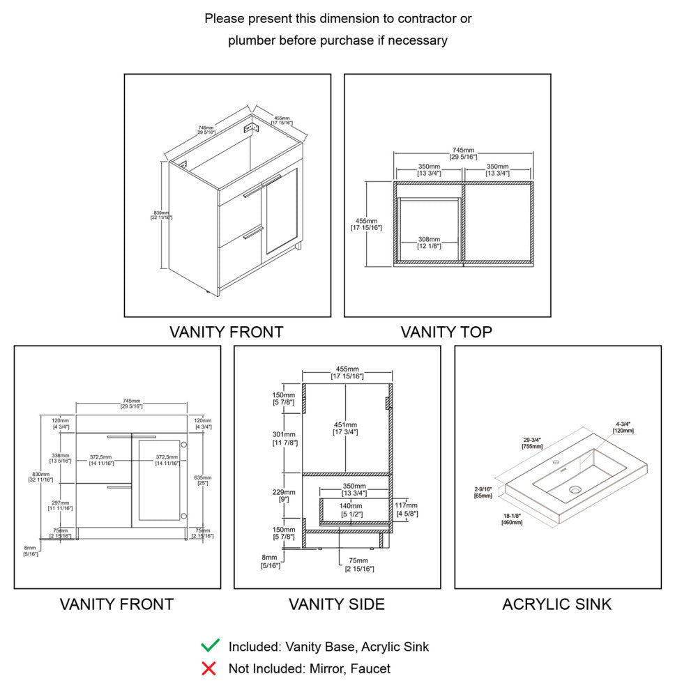 Freestanding Bathroom Vanity With Top Mount Sink, Charcoal, 30'' Acrylic Sink