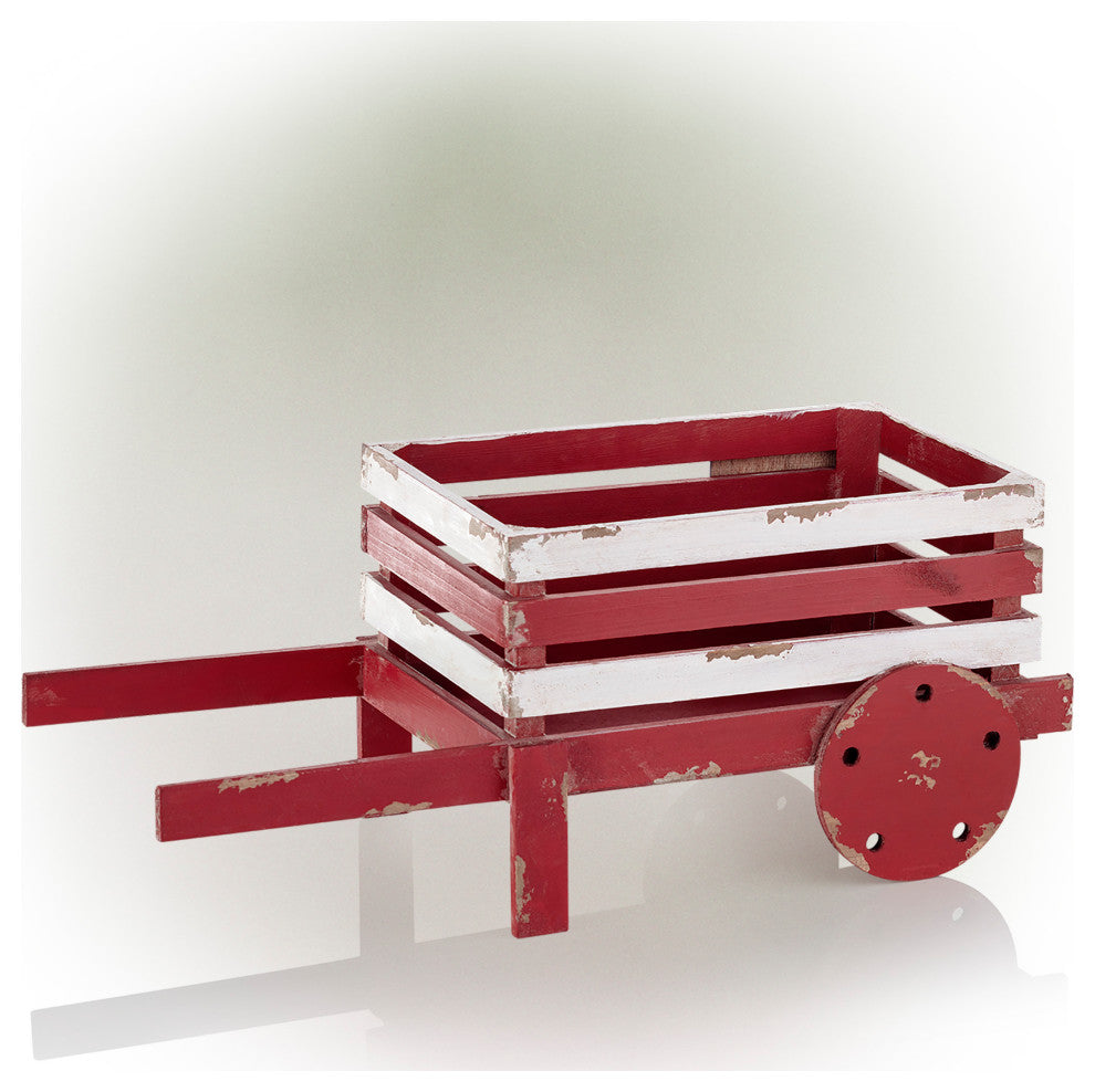 American Flag Wooden Wheel Barrel Planter