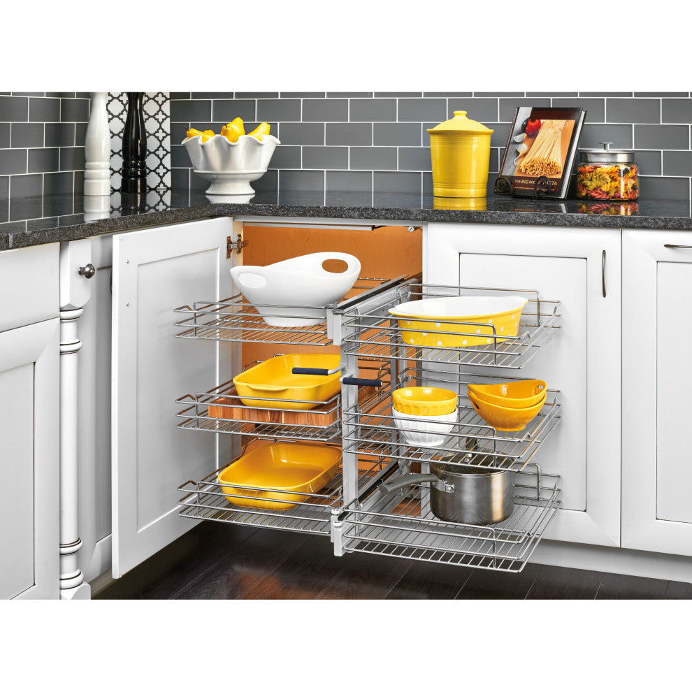 Steel 3-Tier Pull Out Organizer for Blind Corner Cabinets With Soft Close, 15"